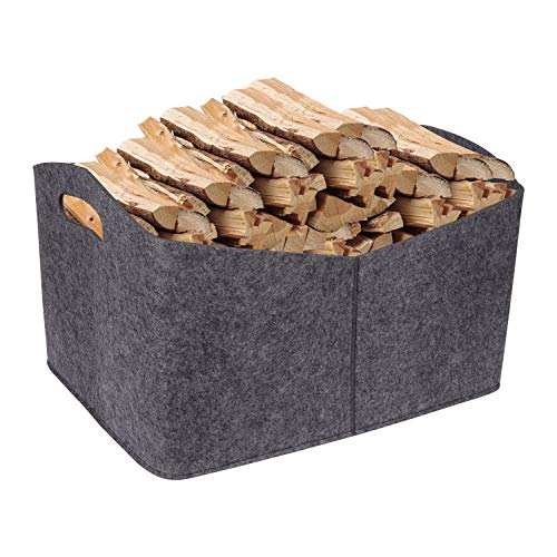 Cesta de fieltro de 60 l para madera de chimenea, con asas, cesta de fieltro gris para chimenea, periódicos, revistas, artículos de bebé, cesta de fieltro, tamaño: 53 x 38 x 30 cm