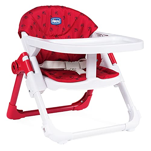 Chicco Chairy, Asiento Elevador de 6 Meses a 3 Años (15 kg), Trona Convertible en Silla Infantil, Portátil, Ajustable y Evolutiva, Cierre Compacto y Bandeja Extraíble – Mariquitas Rojo (Ladybug)