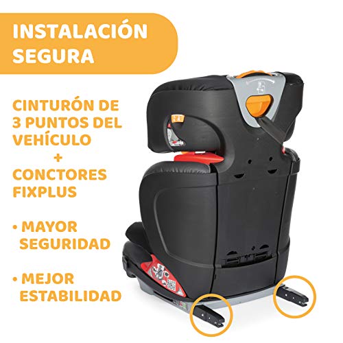 Chicco Oasys 23 FixPlus EVO Silla Coche ISOFIX Reclinable Grupo 2/3 Niños 15-36 kg, de 3-12 Años, Fácil de Instalar, con Protección Lateral, Safe Pad, Ajustable en Altura y Anchura - Negro (Jet Black)