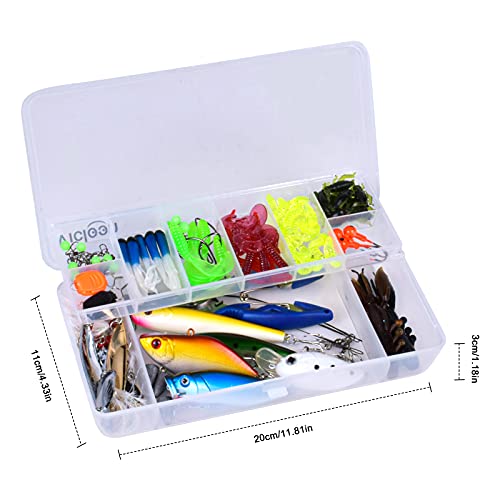 Chstarina 120 Piezas Señuelos de Pesca Kits de Señuelos Pesca Accesorios de Pesca Cebos Artificiales Articulos de Pesca Incluido Caja Tackle Ganchos Tijeras Cebos Grillos y más