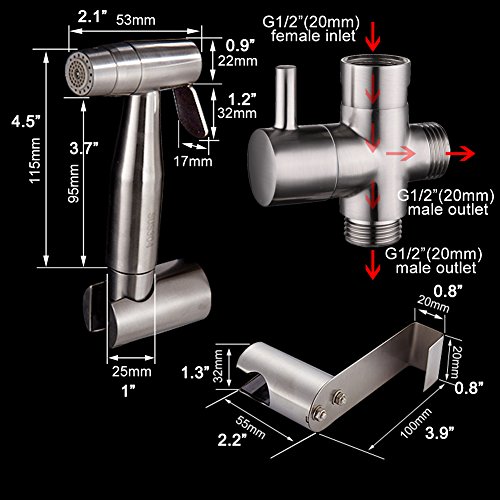 CIENCIA Mano de Grifos Bidé de Acero Inoxidable Pulverizador Shattaf - Ducha Bidé Completo de WC, Bidé Mano Pulverizador para WC, WS024AF