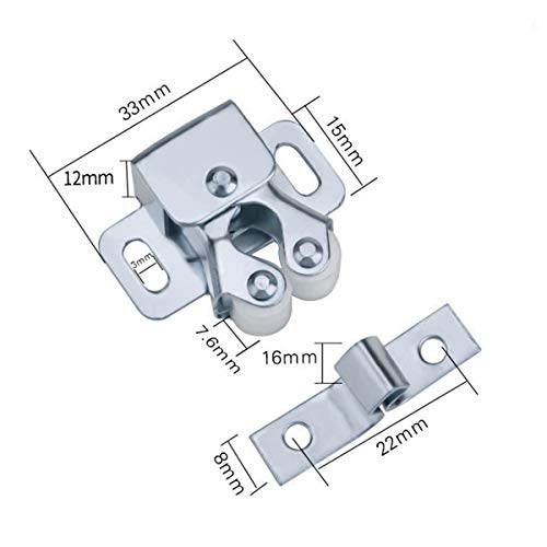 Cierres Puerta, 10 piezas Doble Rodillo Gabinete Pestillo Puerta,Zinc Plateado pestillo puerta candado,Pestillo de Bola con Tornillo para Gabinete de Muebles para el Hogar