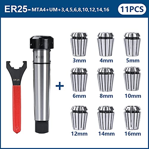 CJIANHUA Cortador de fresado Er Chuck Collet 3-16mm con Um Escribe Er25 Llave de nueces y MTA4 Morse Taper CNC Herramientas de molienda Herramientas de Torno (Color : 11PCS ER25 Set)