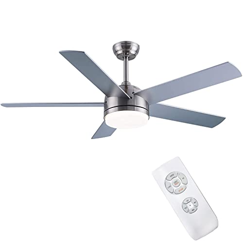 CJOY Lámpara de Techo con Ventilador, Ventilador de Techo con Luz y Control Remoto Sand Nickel Silencioso 52 pulgadas AC 5 Aspas Ventilador Lámpara LED + Cubierta de Vidrio