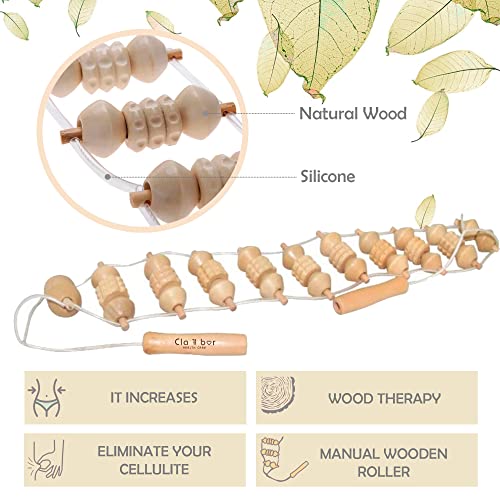 CLAIBOR HC Masajeador Anticelulítico de Madera para dolores cervical espalda lumbar | Masaje para Facial piernas cuello | Rodillo Manual de Maderoterapia