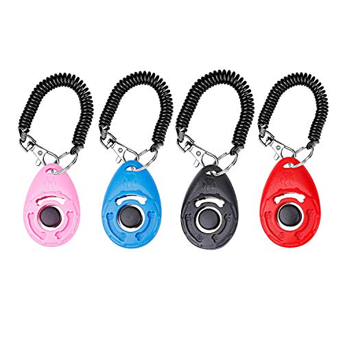 Clicker para Adiestramiento Perro, Multicolor Training Clicker con Correa para la Muñeca para Perros Gato Caballo Pajaros, 4 Piezas Pulsadores