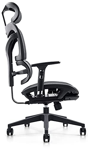 CLP Silla De Oficina Renens Ergonómica con Respaldo Ajustable & Reclinable I Silla De Ordenador Giratoria con Ruedas, Color:Negro