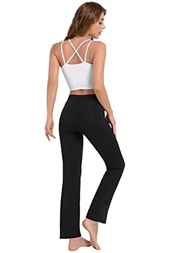 CMTOP Pantalones de Yoga Pilates para Mujer Modal Alta Cintura Elásticos Pierna Ancha Pantalones de Entrenamiento con cordón Casuales Chandal Deportivo para Yoga Jogger Fitness(Negro,L)