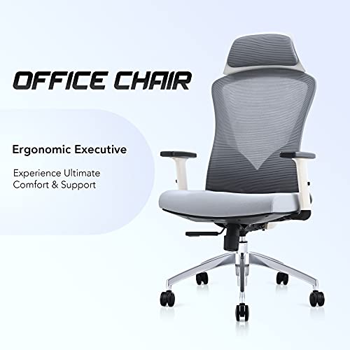 CO-Z Silla de Escritorio Ergonómica con Ruedas 360º Silla de Oficina con Brazos Ajustables y Respaldo de Malla Silla de Ordenador Giratoria de Altura Ajustable para Casa o Oficina (Gris)