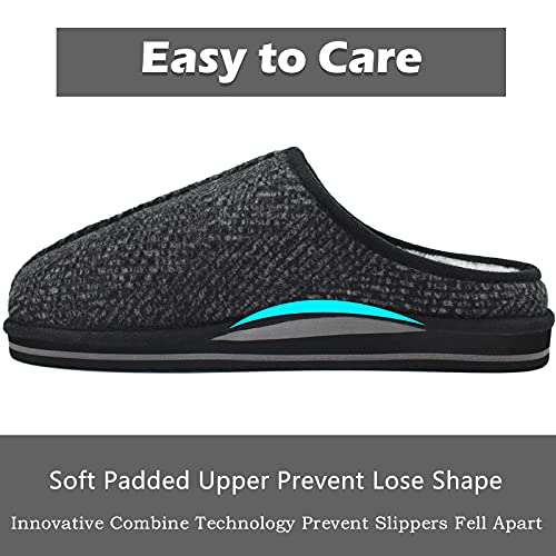 COFACE Zapatillas Casa Hombre Invierno Memory Foam Cerradas Pantuflas Caliente Peluche Piel Comoda Babuchas Peludas Cuadros Slippers Antideslizante Goma Suela Negras 42