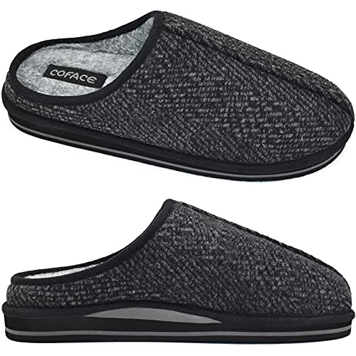 COFACE Zapatillas Casa Hombre Invierno Memory Foam Cerradas Pantuflas Caliente Peluche Piel Comoda Babuchas Peludas Cuadros Slippers Antideslizante Goma Suela Negras 42