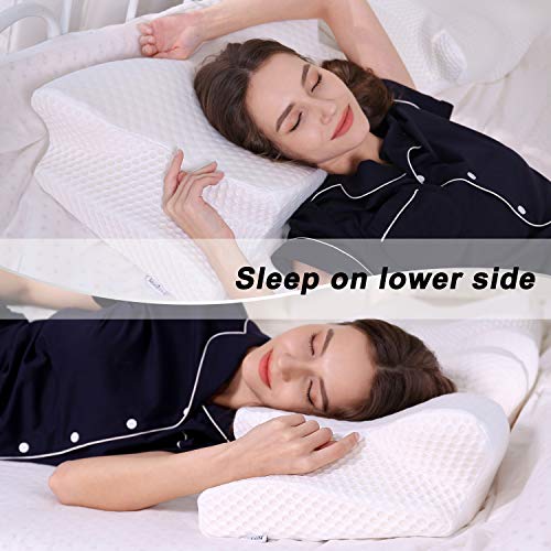 Coisum Almohada Cervical Viscoelastica, Almohada Ortopedica para Dolor Cuello/Hombro, Almohadas Ergonómico de Soporte de Cuello para Aliviar Dolor Sueño, para Dormir de Lado/Boca Arriba (63*33*12/8cm)