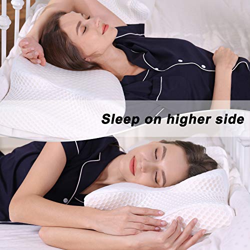 Coisum Almohada Cervical Viscoelastica, Almohada Ortopedica para Dolor Cuello/Hombro, Almohadas Ergonómico de Soporte de Cuello para Aliviar Dolor Sueño, para Dormir de Lado/Boca Arriba (63*33*12/8cm)