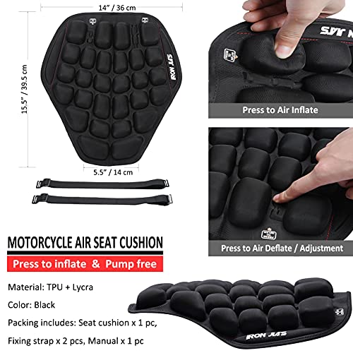 Cojín de asiento de motocicleta para alivio de presión de la mano, almohadilla inflable para asiento de motocicleta, absorción de golpes, protector de glúteos, cómodo para viajes largos