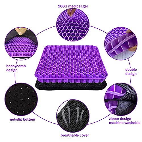 Cojín de Gel Multifuncional cojín de Apoyo de Asiento de Silla de Alta Elasticidad Fresco y Transpirable para aliviar la Fatiga de la Cadera (púrpura)