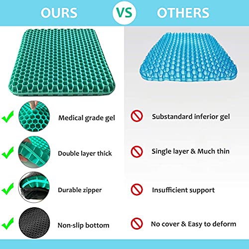 Cojín de Gel Multifuncional, Cojín de Gel para Asiento de Oficina, Cojín Ortopédico, Cojín de Silla de Apoyo Transpirable con Funda Antideslizante, Ideal para Coche, Oficina y Silla de Ruedas（Verde）