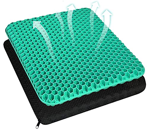 Cojín de Gel Multifuncional, Cojín de Gel para Asiento de Oficina, Cojín Ortopédico, Cojín de Silla de Apoyo Transpirable con Funda Antideslizante, Ideal para Coche, Oficina y Silla de Ruedas（Verde）