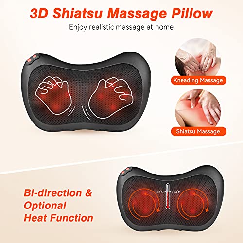 Cojín de Masaje, Masajeador de cuello 3D con calor y 8 bolas de masaje, Masajeador de espalda Shiatsu para alivio de hombros, piernas y cuerpo, utilizado en el Hogar/Oficina/Automóvil