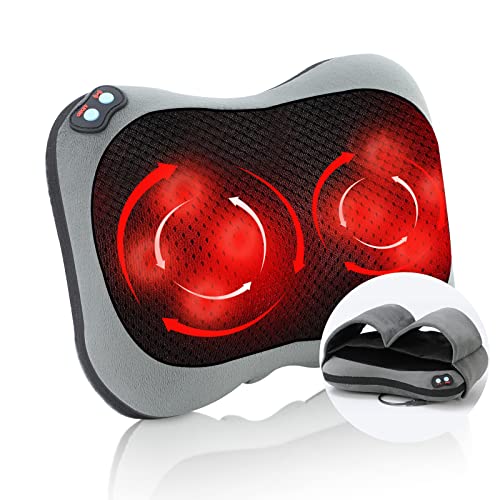 Cojín Masajeador Eléctrico Cojín de Masaje Shiatsu con 8 Nodos 3D Masajeador Almohada 3 velocidades ajustables,con Calor para Cuello Hombros Espalda Piernas Pies para Oficina Hogar y Coche