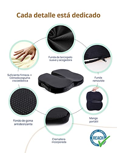 Cojin Ortopédico para Coxis de Espuma de Memoria, TRAVEL EASE Cojin de Asiento para Dolor de Espalda y Alivio de Dolor de Hueso de la Cola Sciático, Usado para Silla de Oficina, Silla de Rueda, Negro