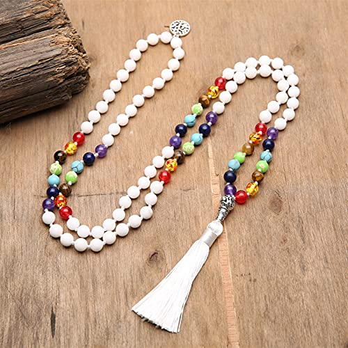 COKILU 108 japa Mala 7 Chakra Piedra Natural con Cuentas Collar Anudado Yoga bendición meditación joyería con árbol de la Vida Tassel Colgante Pendiente Fuera del Mal espíritu Dinero Dibujo DE Dinero