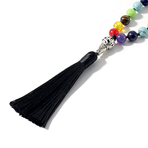 COKILU 108 japa Mala 7 Chakra Piedra Natural con Cuentas Collar Anudado Yoga bendición meditación joyería con árbol de la Vida Tassel Colgante Pendiente Fuera del Mal espíritu Dinero Dibujo DE Dinero