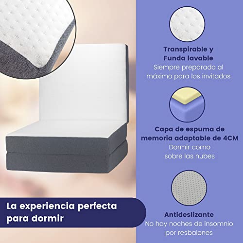 Colchon Invitados Premium - Colchon Plegable Moderno de Espuma viscoelástica, Funda Suave Oeko-Tex, Incl. Bolsa de Transporte Cama Plegable Invitados, colchón de Viaje - de DYNMC YOU