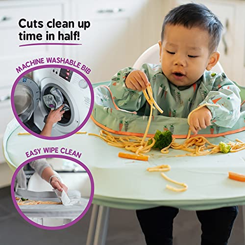 Combo Babero de Destete y Kit de Bandeja- Bandeja Tidy Tot + babero recoge comida con mangas ¡El babero para el Baby Led Weaning Imprescindible! Perfecto para jugar sin mancharse y para el destete