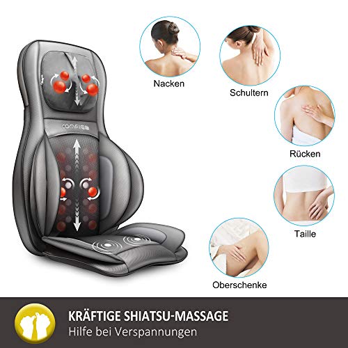 Comfier Masajeador de espalda y cuello con calor - Asiento de masaje Shiatsu con compresión, Silla de masaje de amasamiento para espalda, cuello y hombros, alivio del dolor