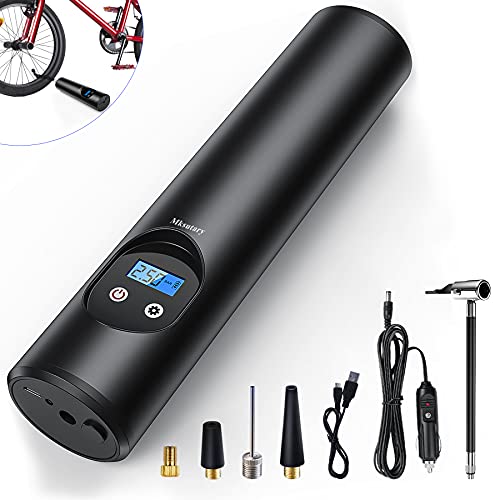 Compresor de Aire Portátil Mini Bomba de aire Inflado Eléctrica Compresor eléctrico con batería Recargable 6000 mAh+ Pantalla LCD Digital y Linterna LED-para Coche, Moto,bicicletas, Pelotas y etc