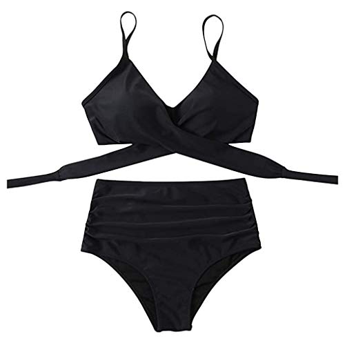 Conjunto de Bikini Push Up Trajes de Baño de 2 Piezas de Cintura Alta Bañador con Cuello Halter Retro Ropa de Playa Sexy Apta para Vacaciones En El Mar Nadando