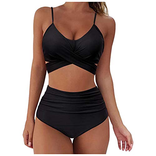 Conjunto de Bikini Push Up Trajes de Baño de 2 Piezas de Cintura Alta Bañador con Cuello Halter Retro Ropa de Playa Sexy Apta para Vacaciones En El Mar Nadando