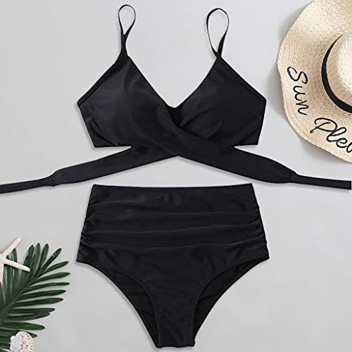 Conjunto de Bikini Push Up Trajes de Baño de 2 Piezas de Cintura Alta Bañador con Cuello Halter Retro Ropa de Playa Sexy Apta para Vacaciones En El Mar Nadando