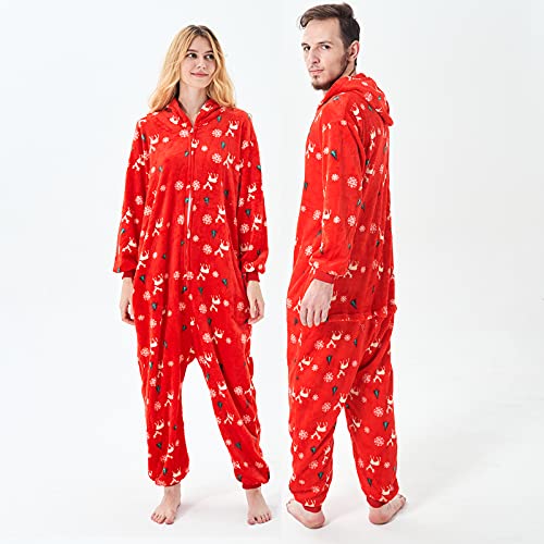 Conjunto de Pijamas Navideños Familiares a Juego, Pijama de Franela con Asiento Abatible, Capucha, Cemallera, Una Pieza, Pijama Suave y Cálido para Parejas, Hombres, Mujeres, Niños, Mascotas