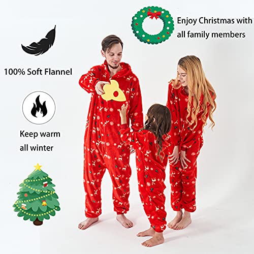 Conjunto de Pijamas Navideños Familiares a Juego, Pijama de Franela con Asiento Abatible, Capucha, Cemallera, Una Pieza, Pijama Suave y Cálido para Parejas, Hombres, Mujeres, Niños, Mascotas