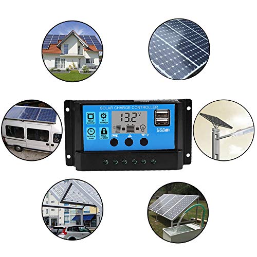 Controlador de carga solar 12V 24V, 60A Auto Controlador de carga solar Panel solar Regulador de batería Pantalla USB dual LCD, Controlador de carga solar Controlador PWM(60A)