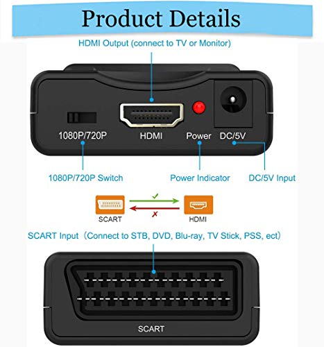 Convertidor de audio de vídeo de alta definición 720P/1080P, adaptador de salida HDMI con cable HDMI para monitor HDTV Proyector STB VHS Xbox PS3 Sky Blu-Ray DVD