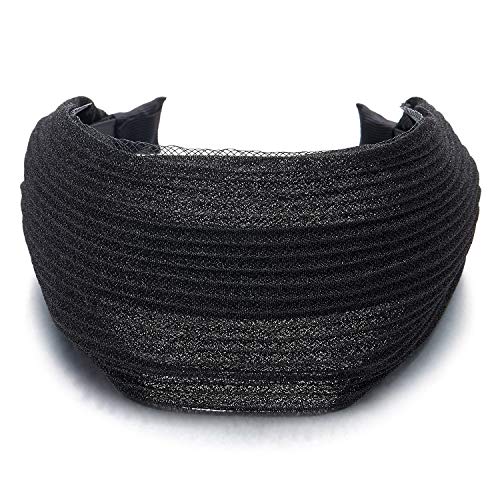 COOLSTEELANDBEYOND Elegante Clásico Ancha Costado Negro Lustroso Rayas Encaje Cabello Aro Diadema Bandas Bandana Cabeza