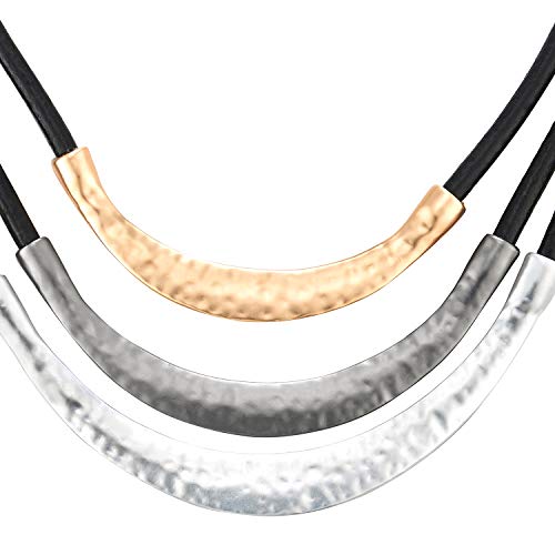 COOLSTEELANDBEYOND Tres Filas Negro Cuero Statement Babero Gargantilla Choker Collar con Oro Gris Plata Textura Metal Encantado Colgantes