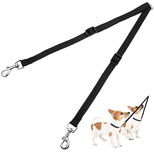 Correas Dobles Ajustables de Mascotas Correa de Doble Divisor de Doble Perros sin Enredos de Entrenador Guiar Caminar para Dos Perros, Negro