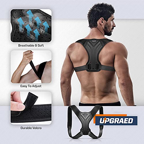 Corrector de postura para hombres y mujeres - Soporte enderezador de espalda ajustable, cómodo entrenador de postura para alineación de la columna vertebral y alivio del dolor, L, Negro