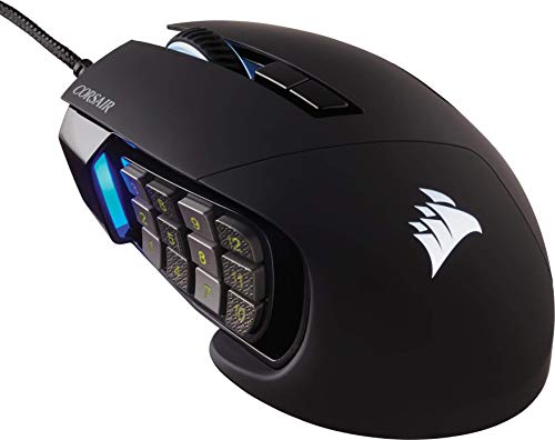 Corsair Scimitar Elite RGB Óptico MOBA/MMO Ratón para Juegos, 18.000 PPP Óptico Sensor, 17 Botones Programables, Retroiluminación RGB Dinámica en Cuatro Zonas, Forma Contorneada, Color Negro