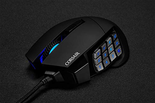 Corsair Scimitar Elite RGB Óptico MOBA/MMO Ratón para Juegos, 18.000 PPP Óptico Sensor, 17 Botones Programables, Retroiluminación RGB Dinámica en Cuatro Zonas, Forma Contorneada, Color Negro