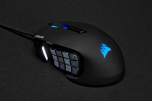 Corsair Scimitar Elite RGB Óptico MOBA/MMO Ratón para Juegos, 18.000 PPP Óptico Sensor, 17 Botones Programables, Retroiluminación RGB Dinámica en Cuatro Zonas, Forma Contorneada, Color Negro