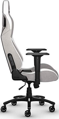 Corsair T3 Rush - Silla Tejido Poliéster de Videojuegos (Exterior de Tela Suave Transpirable, Almohada Cervical Ajustable, Soporte Lumbar, Reposabrazos 4D, Montaj Sencillo) Gris y Blanco