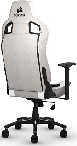 Corsair T3 Rush - Silla Tejido Poliéster de Videojuegos (Exterior de Tela Suave Transpirable, Almohada Cervical Ajustable, Soporte Lumbar, Reposabrazos 4D, Montaj Sencillo) Gris y Blanco