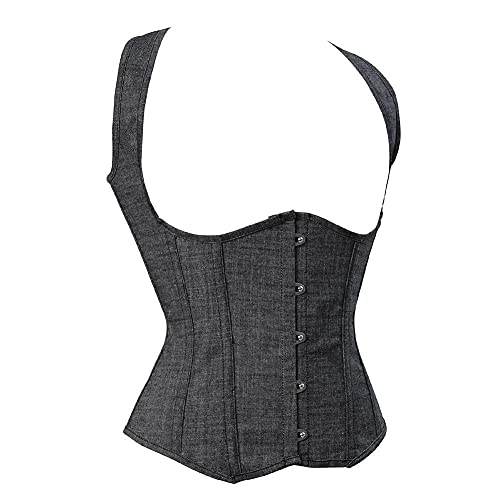 Corset Corsé Mujer Underbust Corset Women S Denim Tight Lace Up Deshuesado Cowgirl Corsets Correas Chaleco Steampunk Tallas Grandes Fiesta De Baile Bustier Costume-S