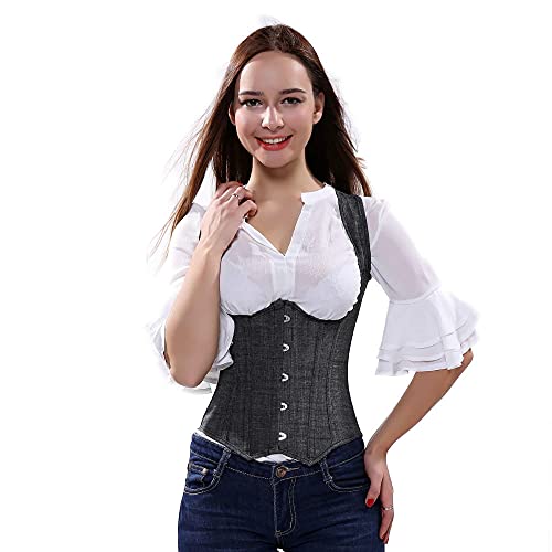 Corset Corsé Mujer Underbust Corset Women S Denim Tight Lace Up Deshuesado Cowgirl Corsets Correas Chaleco Steampunk Tallas Grandes Fiesta De Baile Bustier Costume-S