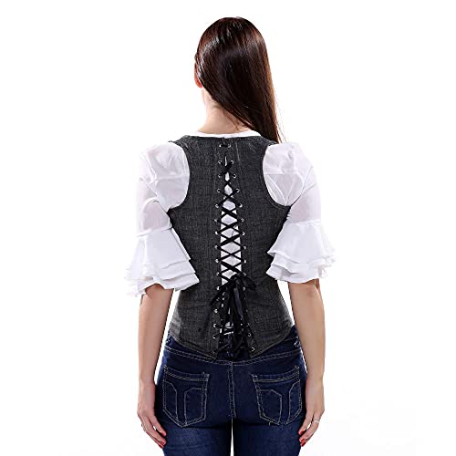 Corset Corsé Mujer Underbust Corset Women S Denim Tight Lace Up Deshuesado Cowgirl Corsets Correas Chaleco Steampunk Tallas Grandes Fiesta De Baile Bustier Costume-S