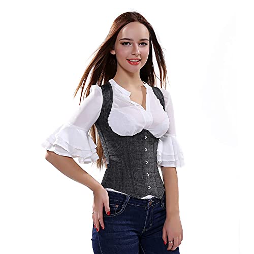 Corset Corsé Mujer Underbust Corset Women S Denim Tight Lace Up Deshuesado Cowgirl Corsets Correas Chaleco Steampunk Tallas Grandes Fiesta De Baile Bustier Costume-S